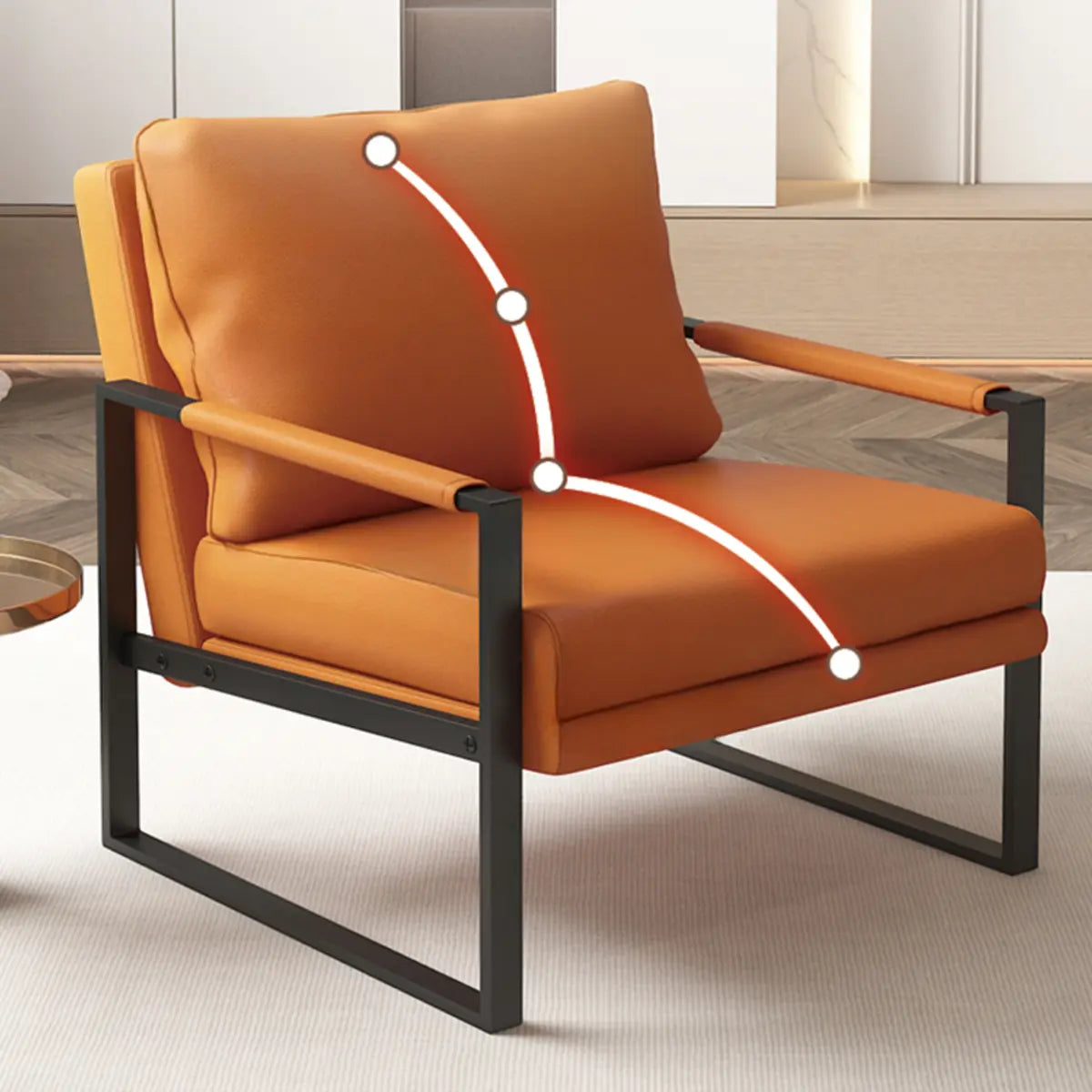 Ergonomic Orange Leather Fixed Back Sled Arm Chair Image - 4