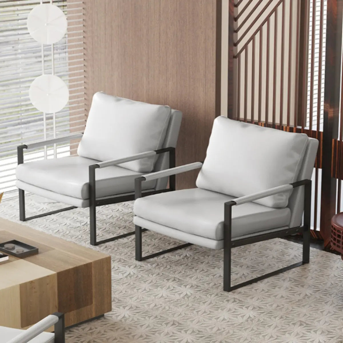 Ergonomic Orange Leather Fixed Back Sled Arm Chair Image - 6