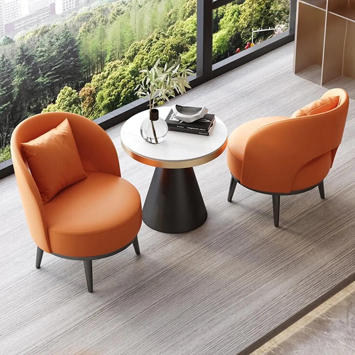 Ergonomic Orange Swivel Four Black Legs Side Chair Image - 1