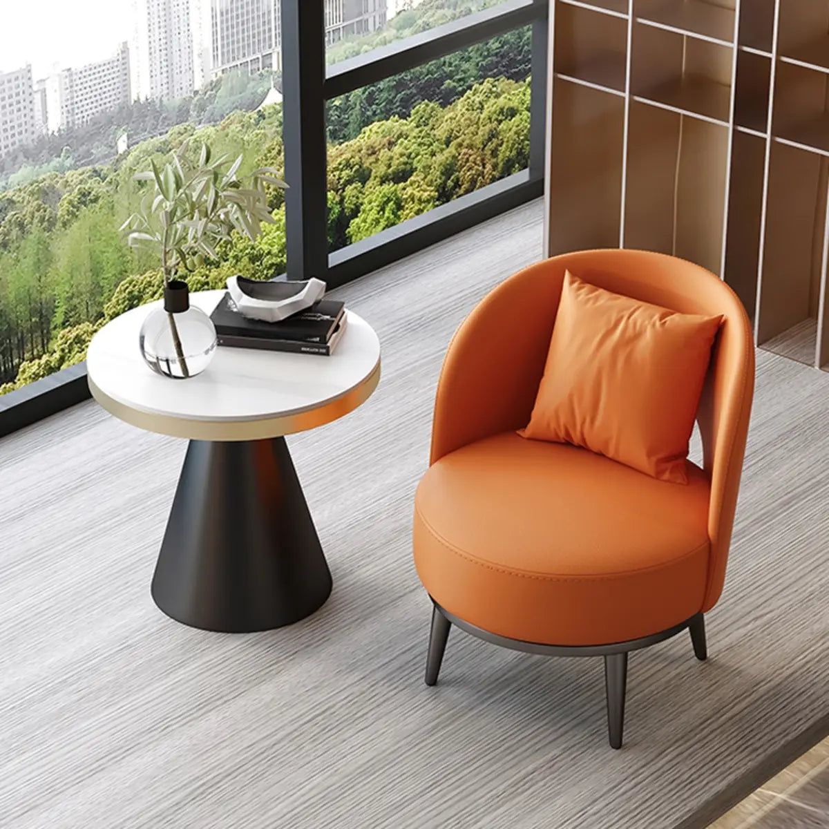 Ergonomic Orange Swivel Four Black Legs Side Chair Image - 13