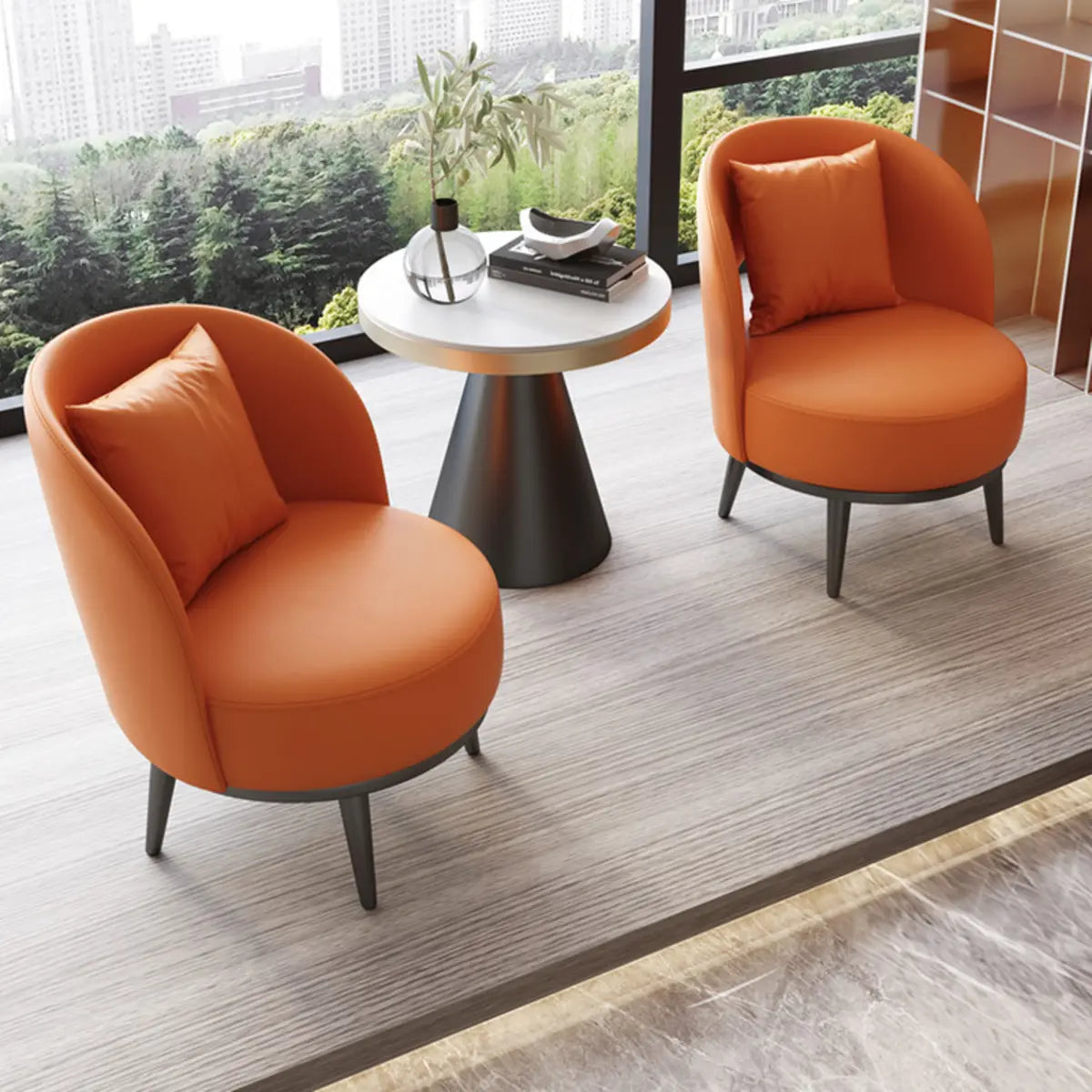 Ergonomic Orange Swivel Four Black Legs Side Chair Image - 3