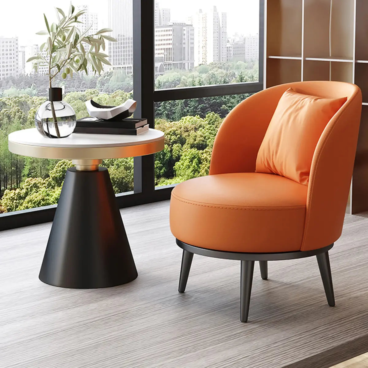 Ergonomic Orange Swivel Four Black Legs Side Chair Image - 4
