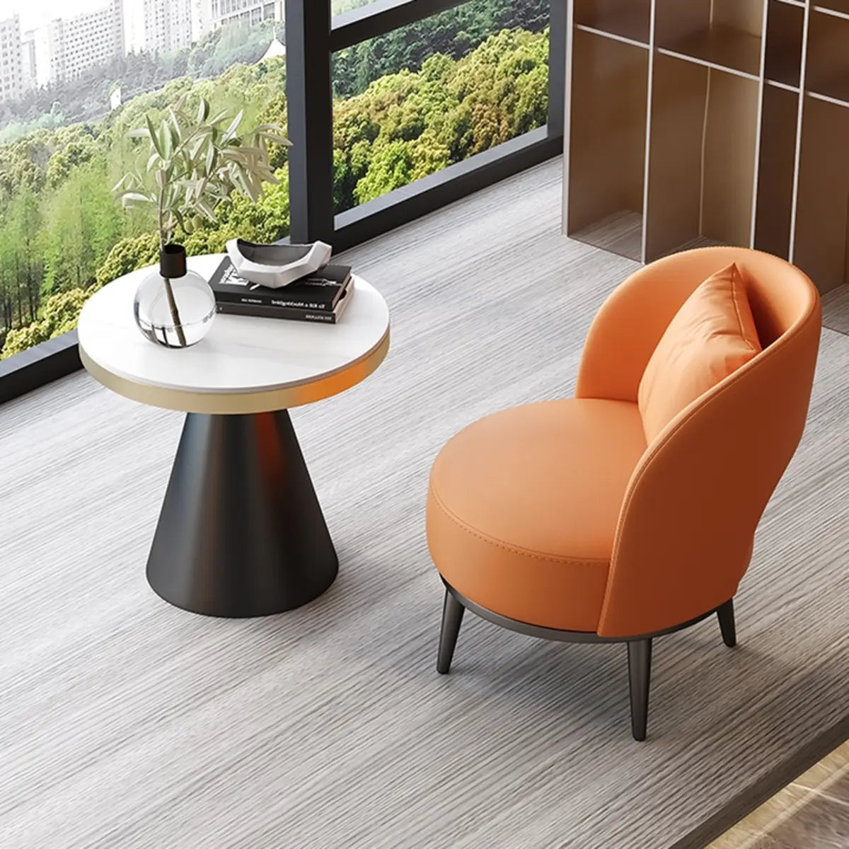 Ergonomic Orange Swivel Four Black Legs Side Chair Image - 9