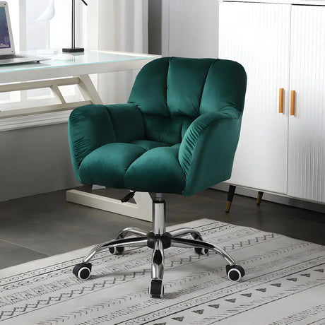 Ergonomic Plush Velvet Swivel Office Green Chairs Image - 1