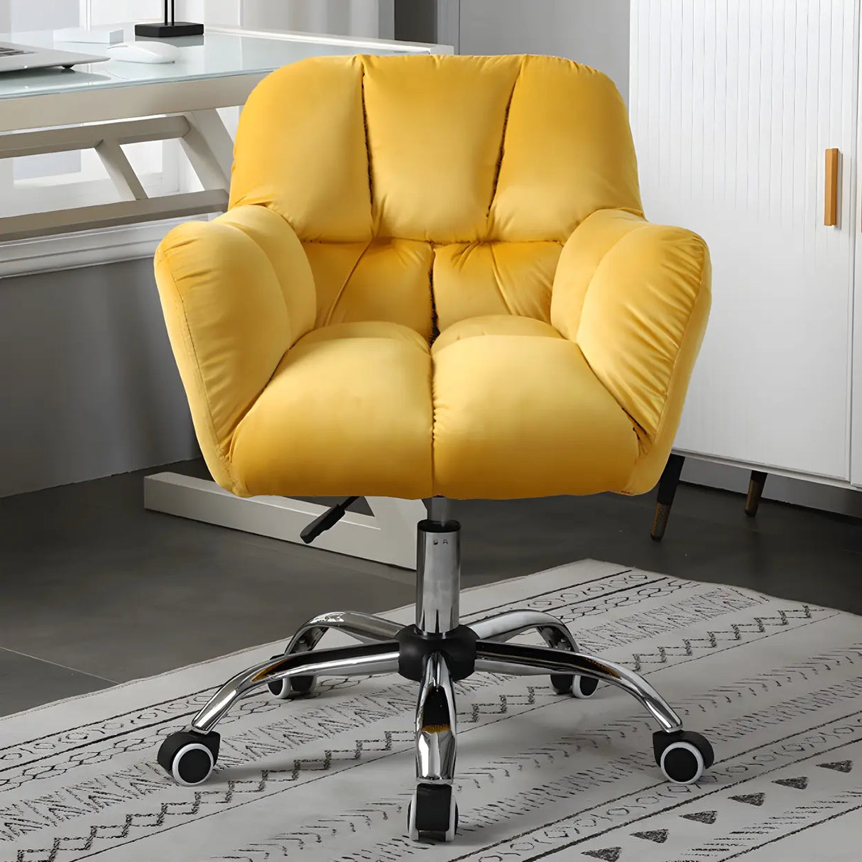 Ergonomic Plush Velvet Swivel Office Green Chairs Image - 18