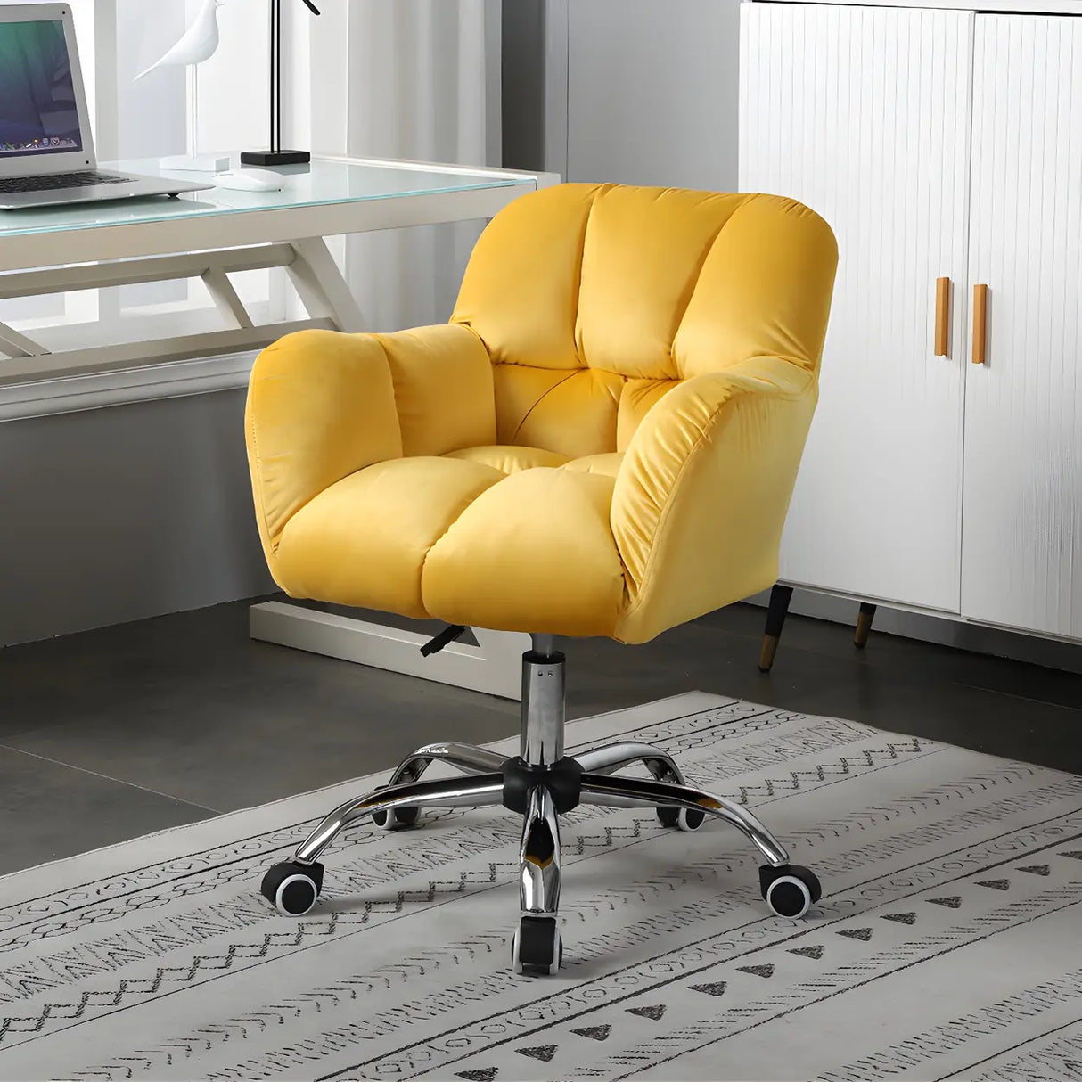 Ergonomic Plush Velvet Swivel Office Green Chairs Image - 5