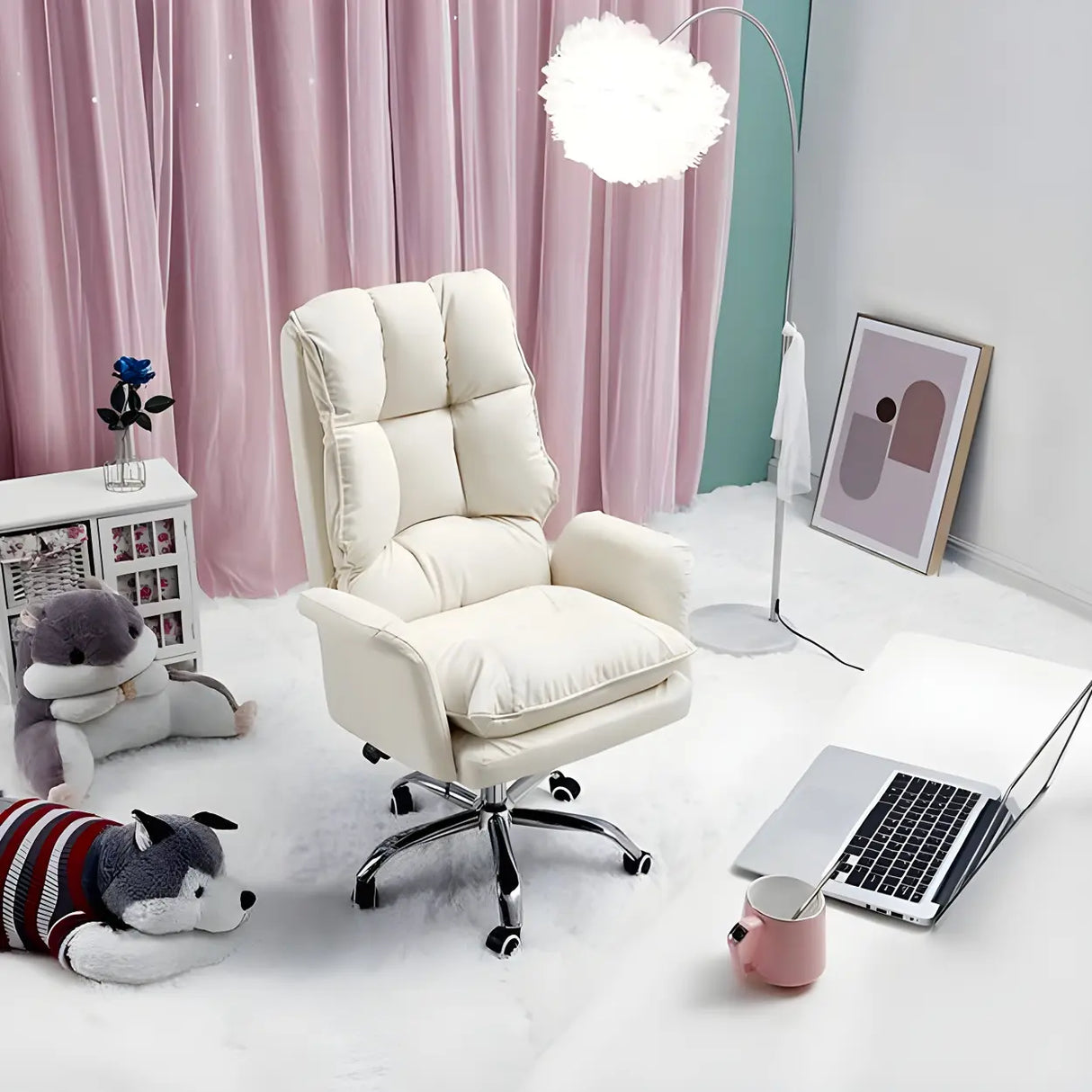 Ergonomic Recliner Pink High Back Adjustable Task Chair Image - 3