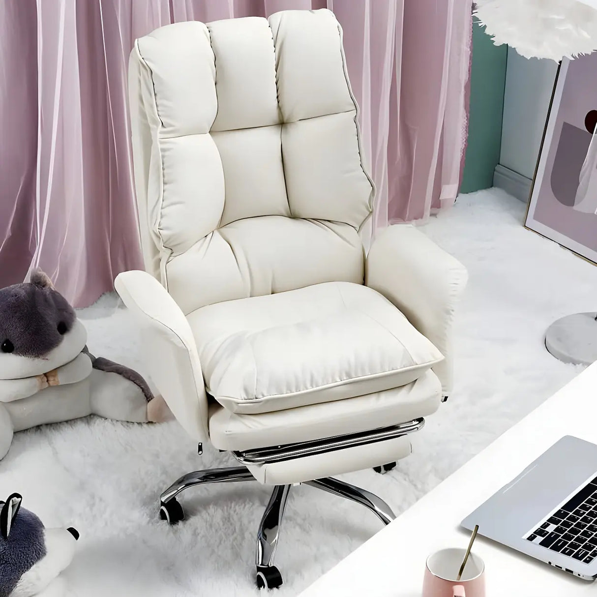 Ergonomic Recliner Pink High Back Adjustable Task Chair Image - 7