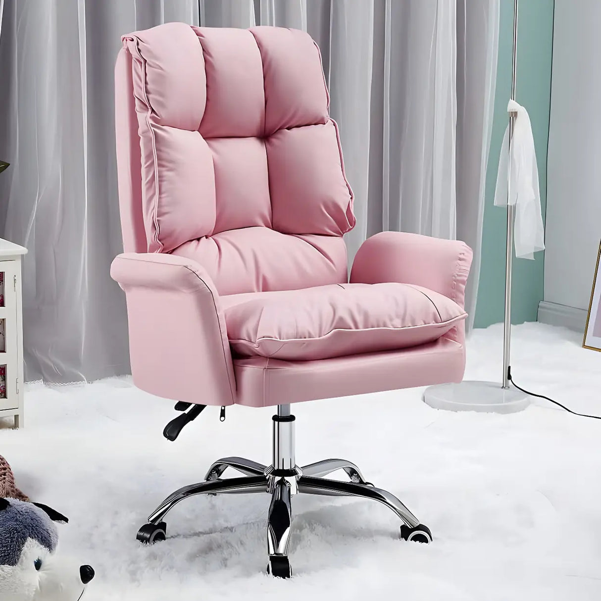 Ergonomic Recliner Pink High Back Adjustable Task Chair Image - 9