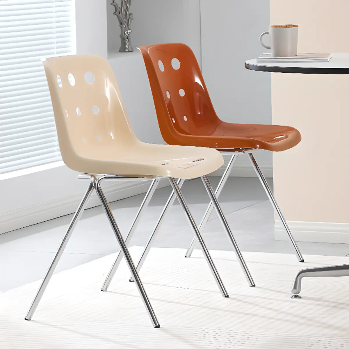 Ergonomic Sand Color Metal Base Polymer Office Chair Image - 4