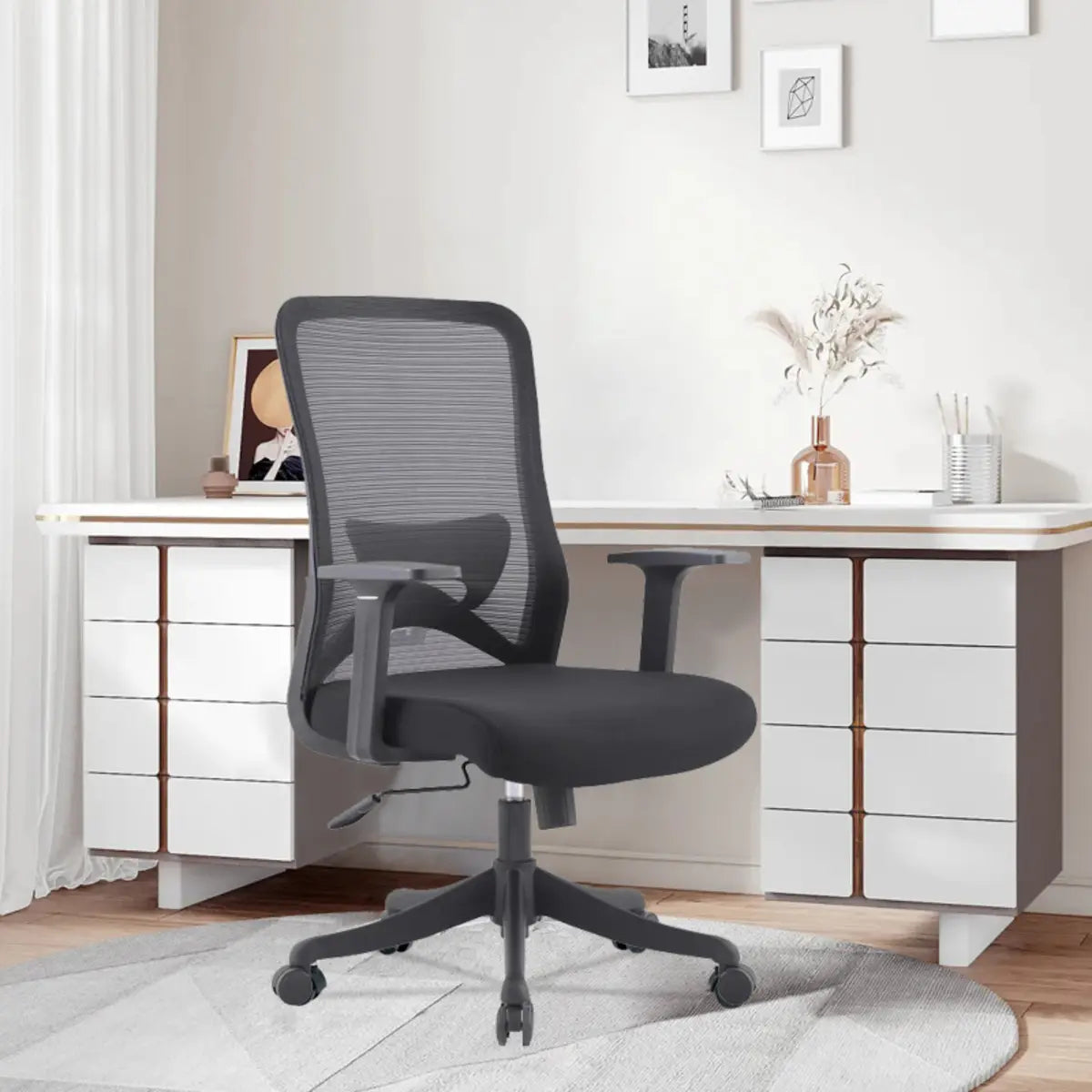Ergonomic Swivel Office Chair Mesh Black Adjustable Seat Image - 1