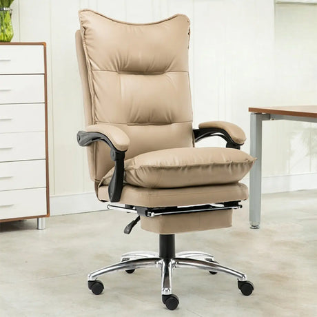 Ergonomic Swivel Wheels and Armrests Leather Office Chair Image - 1