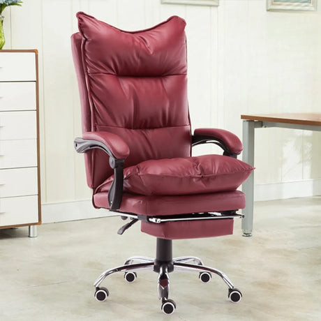 Ergonomic Swivel Wheels and Armrests Leather Office Chair Image - 2