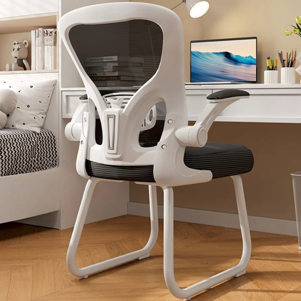 Ergonomic White-Gray Adjustable Mesh Task Office Chair Image - 10