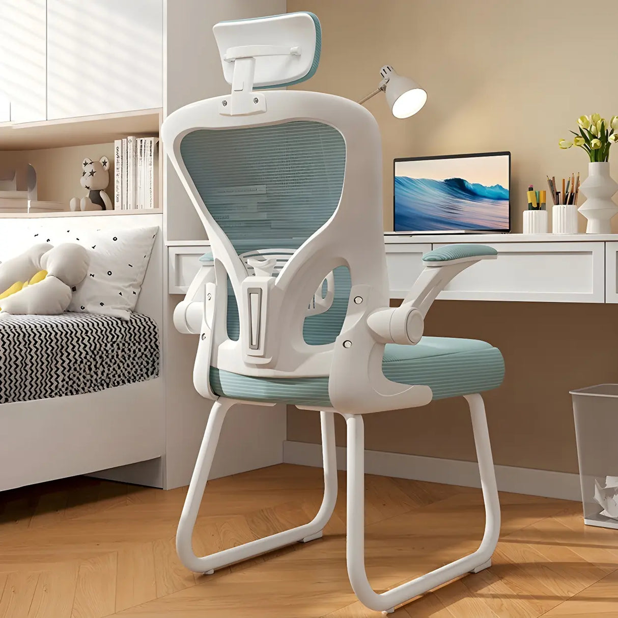 Ergonomic White-Gray Adjustable Mesh Task Office Chair Image - 15