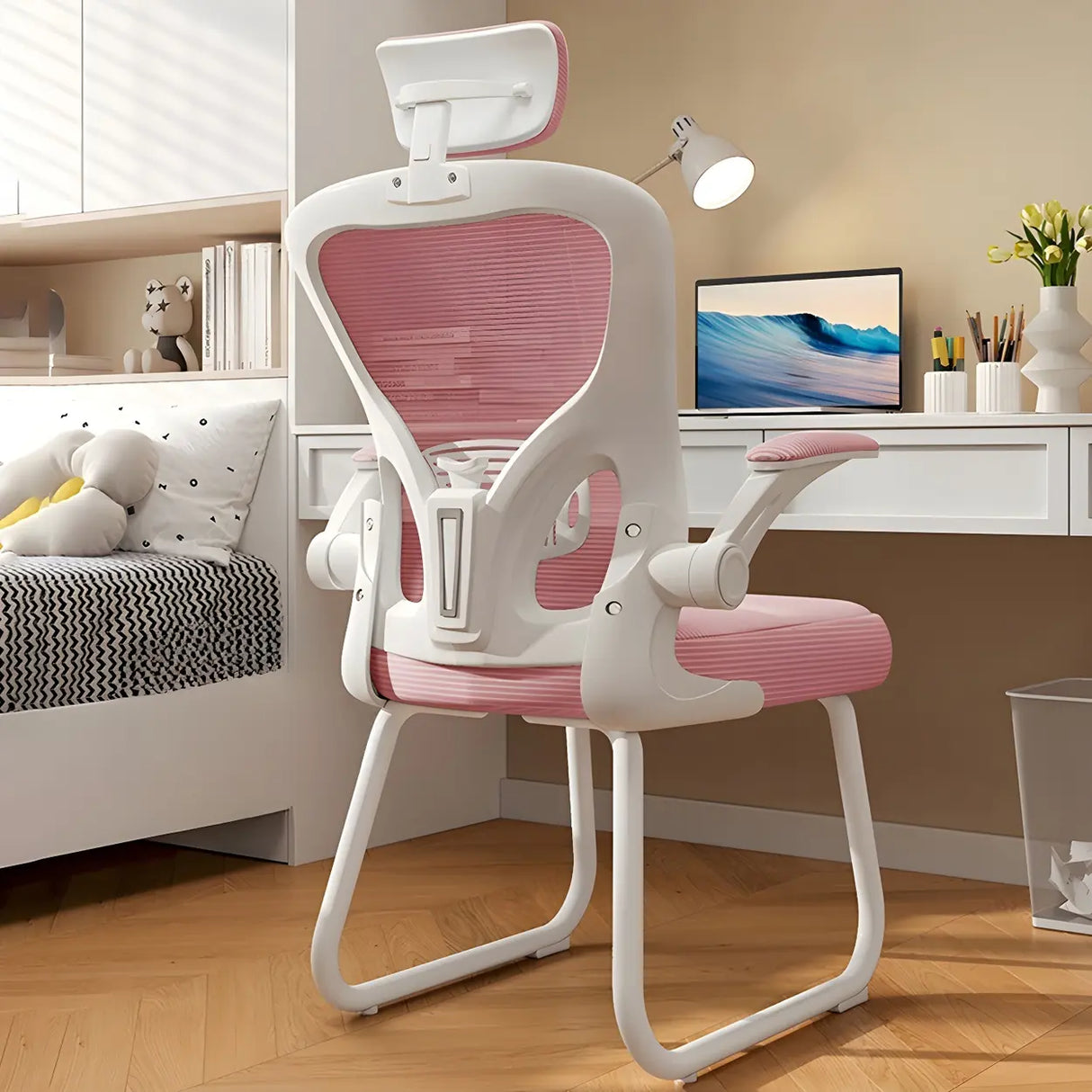 Ergonomic White-Gray Adjustable Mesh Task Office Chair Image - 17
