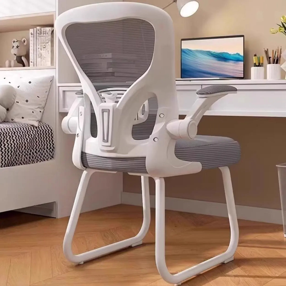 Ergonomic White-Gray Adjustable Mesh Task Office Chair Image - 3