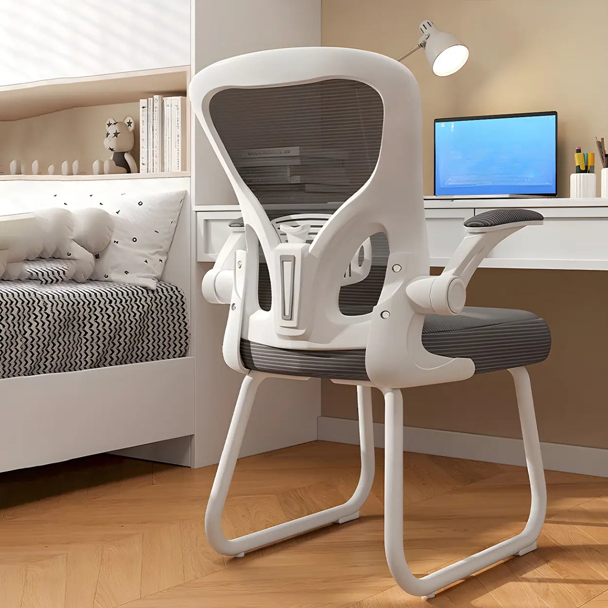 Ergonomic White-Gray Adjustable Mesh Task Office Chair Image - 5