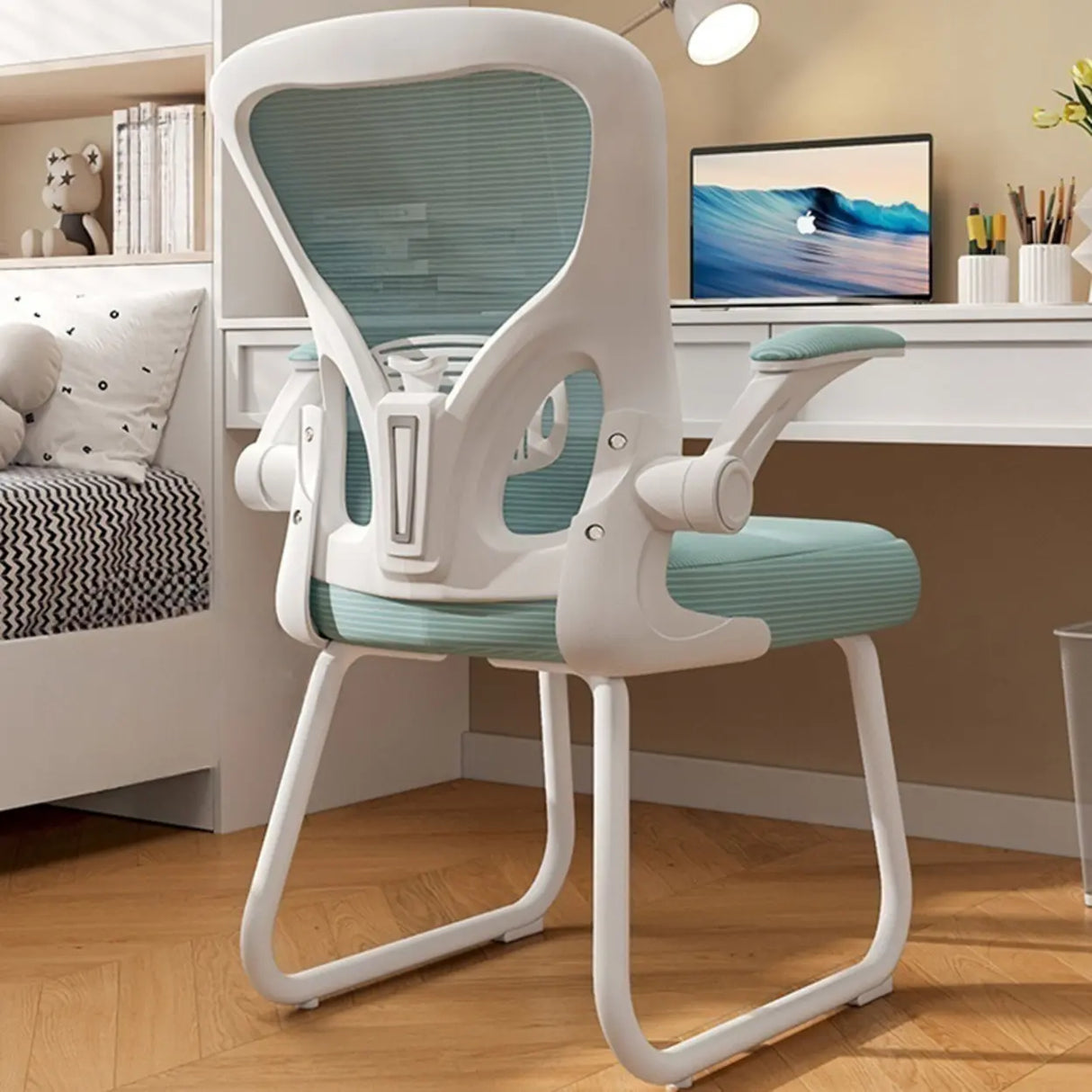 Ergonomic White-Gray Adjustable Mesh Task Office Chair Image - 6