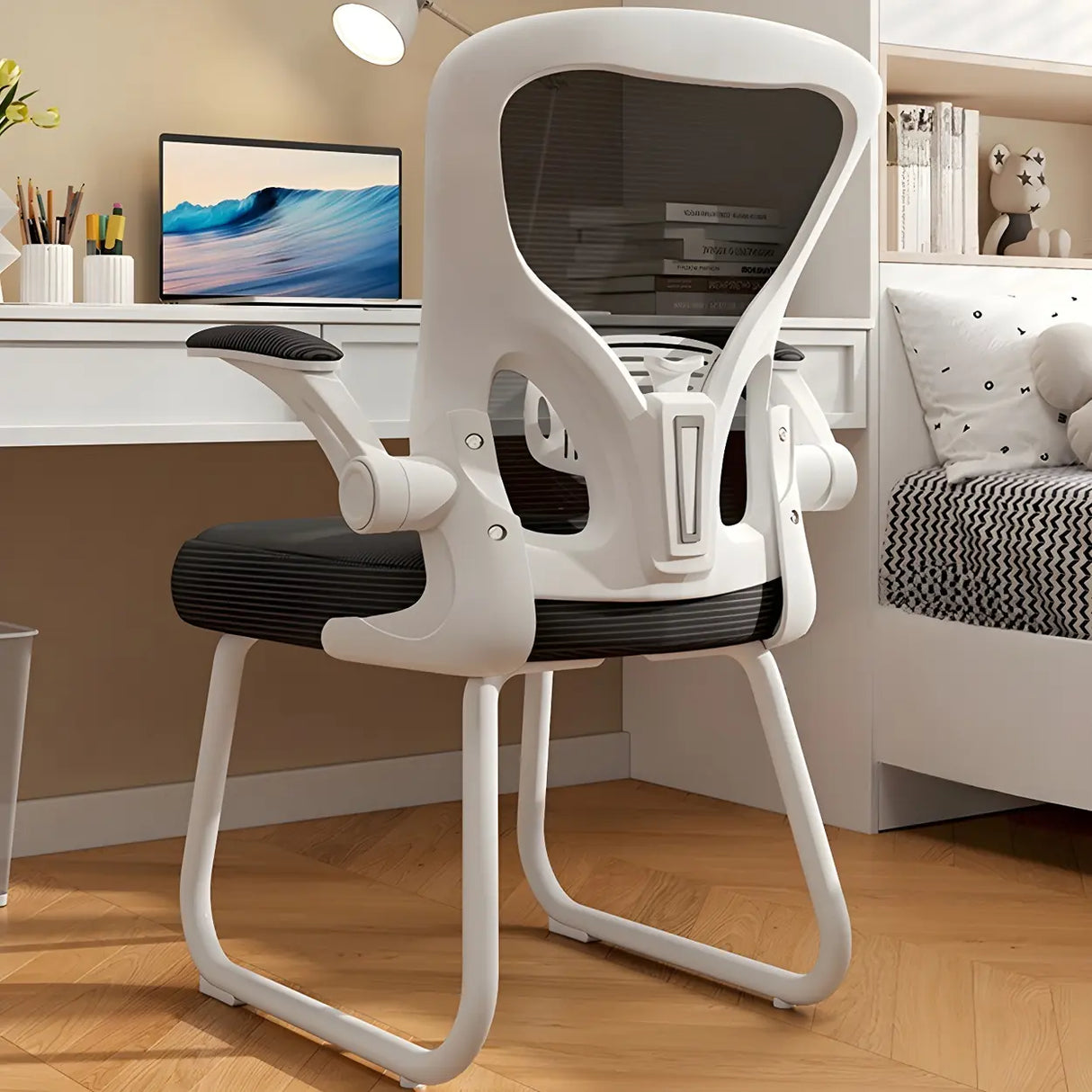 Ergonomic White-Gray Adjustable Mesh Task Office Chair Image - 7