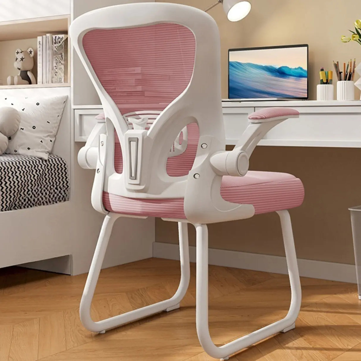 Ergonomic White-Gray Adjustable Mesh Task Office Chair Image - 8