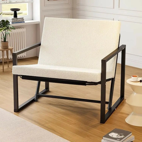 Ergonomic White Sherpa Fixed Back Sled Lounge Chair Image - 1