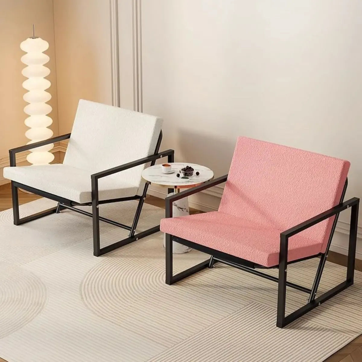 Ergonomic White Sherpa Fixed Back Sled Lounge Chair Image - 4