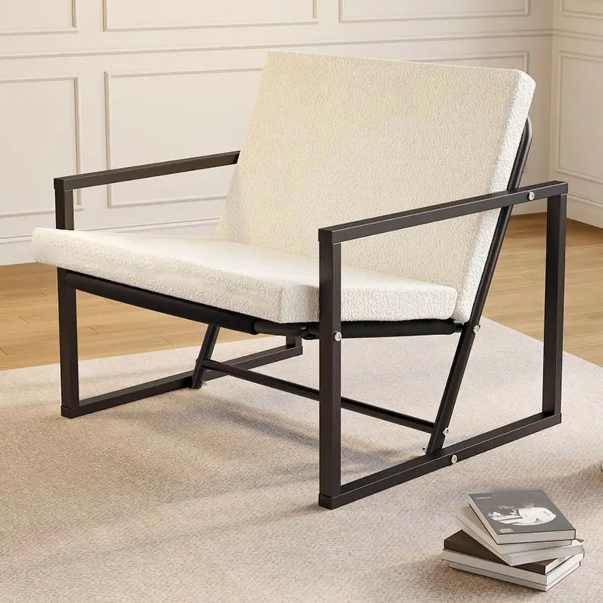 Ergonomic White Sherpa Fixed Back Sled Lounge Chair Image - 6