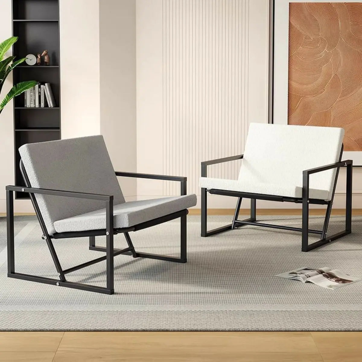 Ergonomic White Sherpa Fixed Back Sled Lounge Chair Image - 7