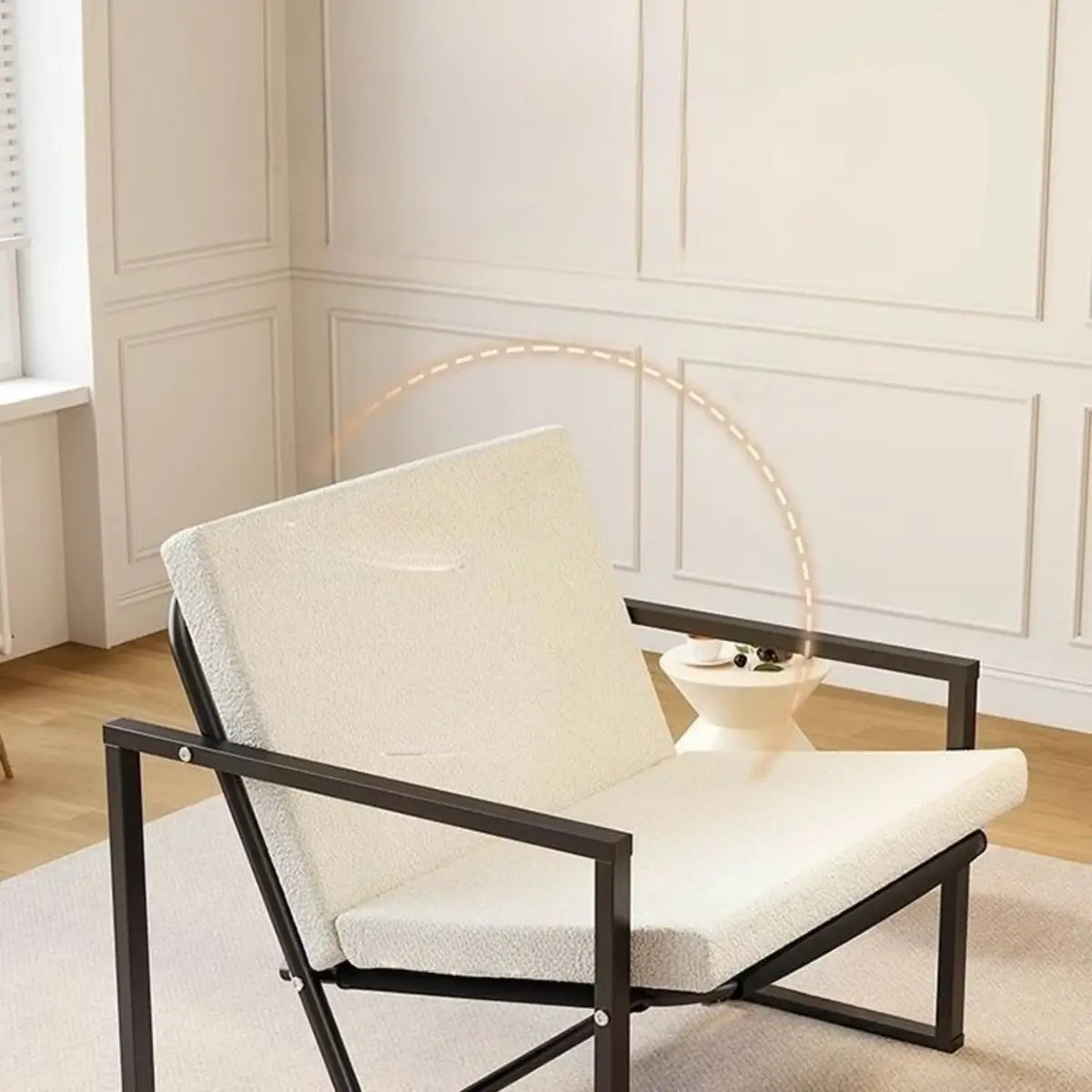 Ergonomic White Sherpa Fixed Back Sled Lounge Chair Image - 9