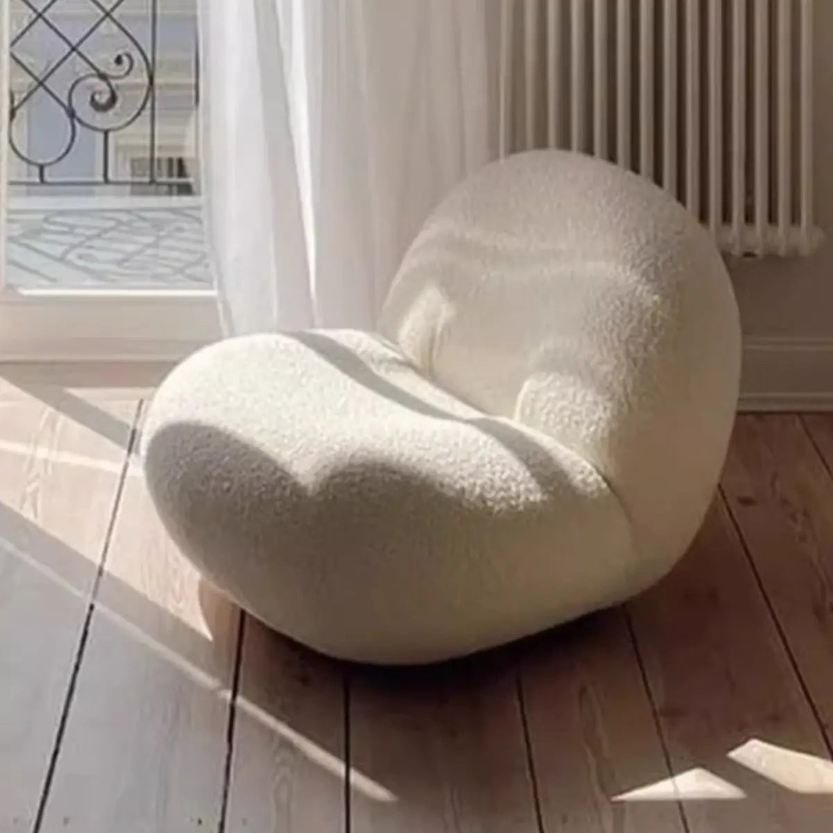Ergonomic White Sherpa Swivel Fixed Back Side Chair Image - 12