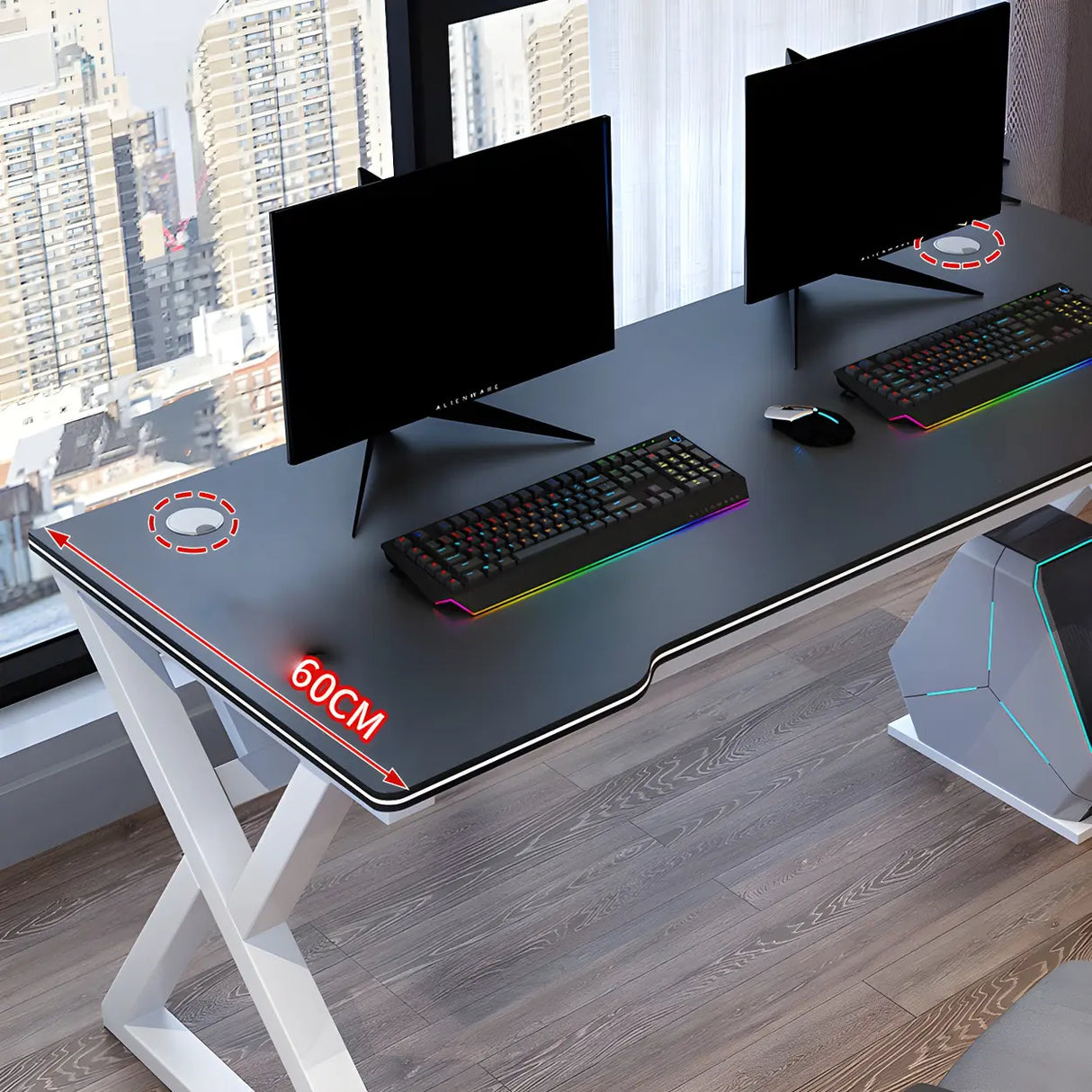 Ergonomic Wood Free Form Sled Double Computer Desk Image - 11