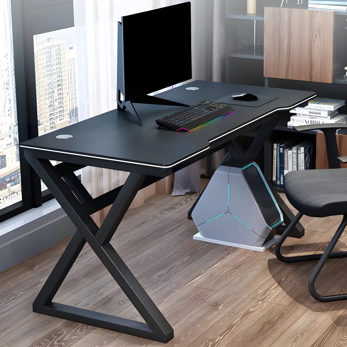 Ergonomic Wood Free Form Sled Double Computer Desk Image - 16