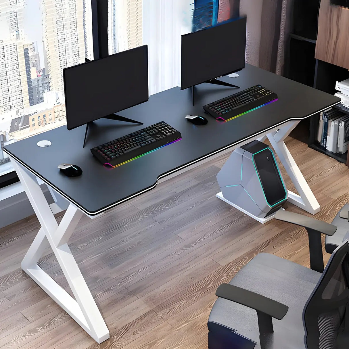 Ergonomic Wood Free Form Sled Double Computer Desk Image - 4