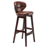 Espresso Wood Leather Upholstered Backrest Bar Stool Image - 26