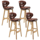 Espresso Wood Leather Upholstered Backrest Bar Stool Image - 29