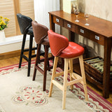 Espresso Wood Leather Upholstered Backrest Bar Stool Image - 3