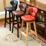 Espresso Wood Leather Upholstered Backrest Bar Stool Image - 4