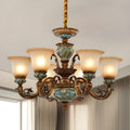 European Antique Brass Flower Glass Ceramic Chandelier