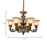 European Antique Brass Flower Glass Ceramic Chandelier #size