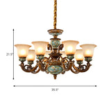 European Antique Brass Flower Glass Ceramic Chandelier Image - 9