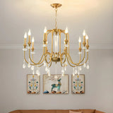 European Candle Bulbs and Crystal Drops Gold Chandelier Image - 1
