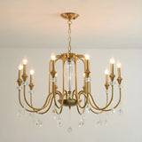 European Candle Bulbs and Crystal Drops Gold Chandelier Image - 11
