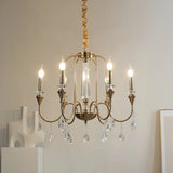 European Candle Bulbs and Crystal Drops Gold Chandelier Image - 8