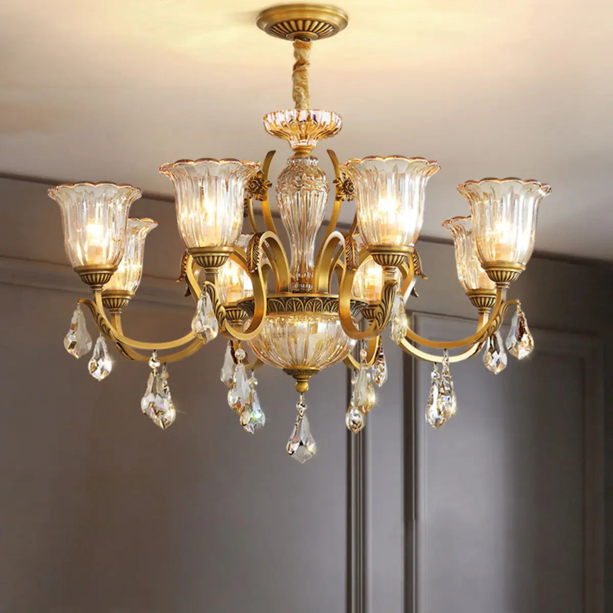 European Luxury Crystal Flower Dining Room Gold Chandelier – Homebaa