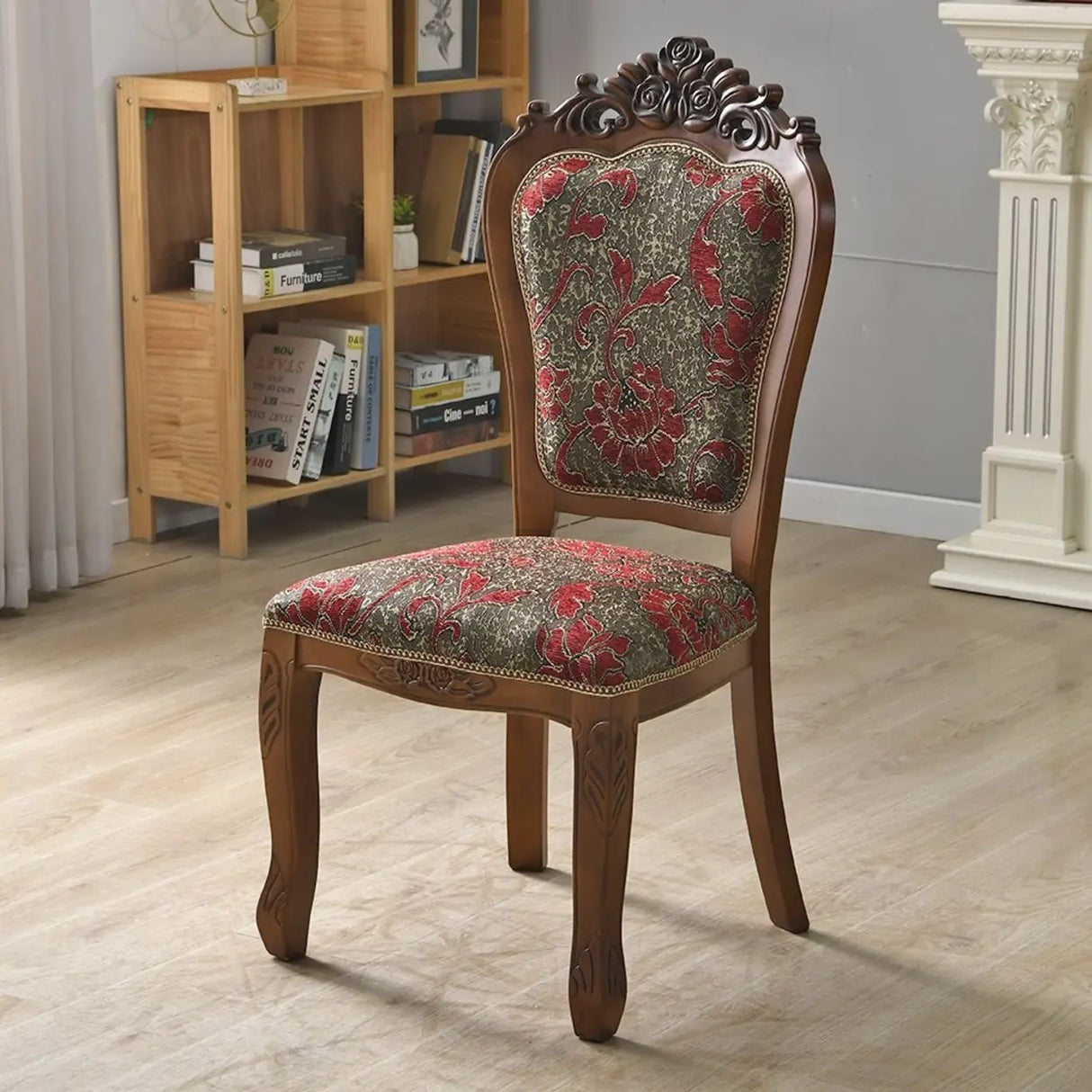 European Style Vintage Wooden Upholstered Dining Chair Image - 20