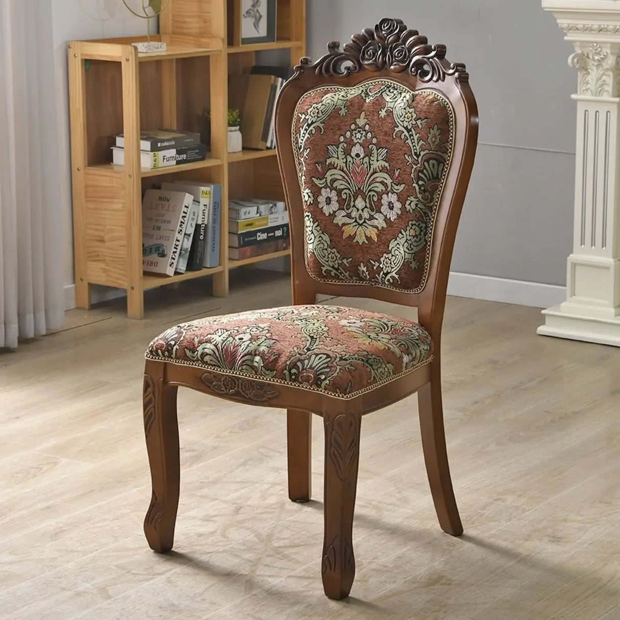 European Style Vintage Wooden Upholstered Dining Chair Image - 21