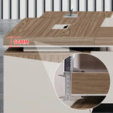 Executive Brown Beige Wooden L-Shaped Office Desk Image - 7