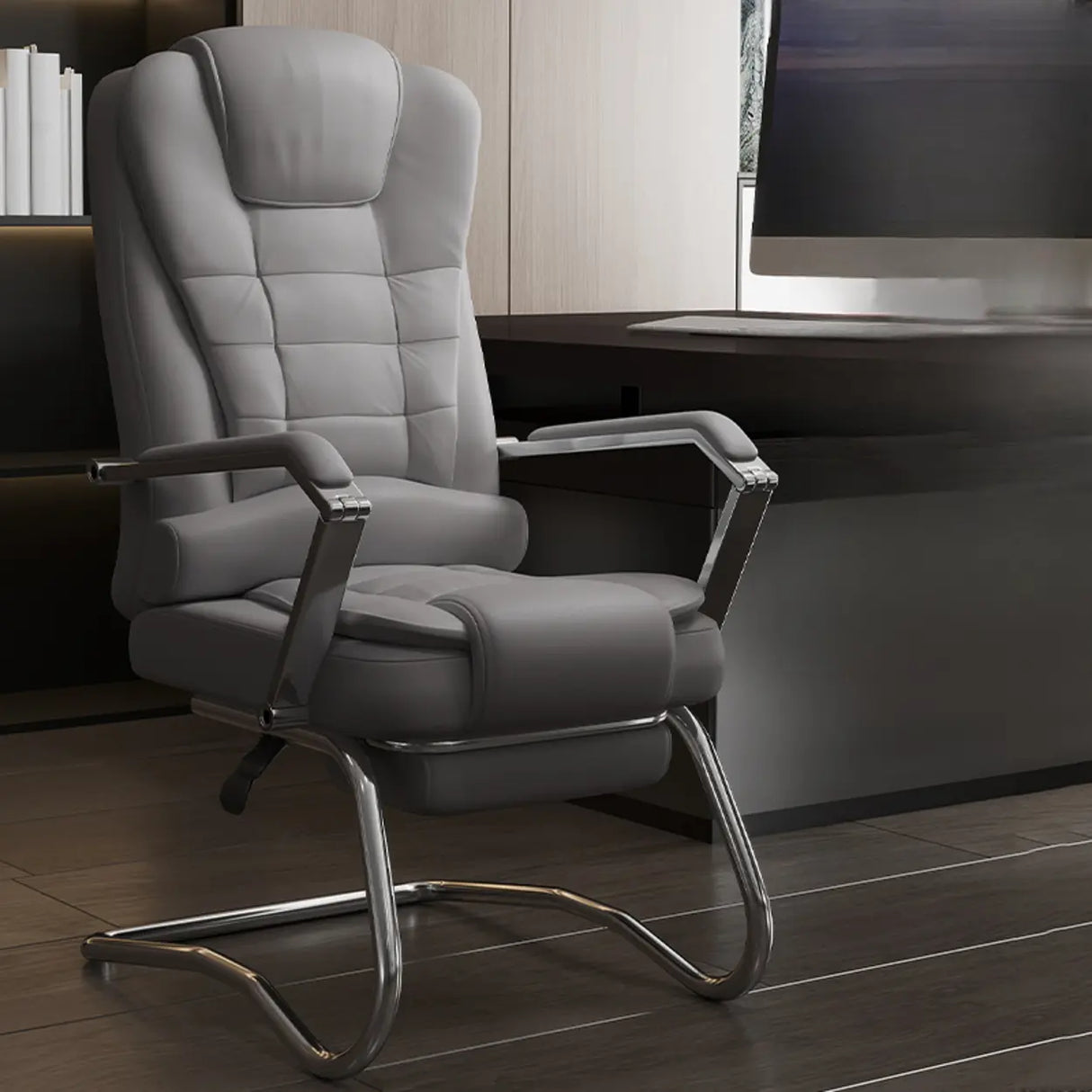 Executive Leather High-Back Lumbar Headrest Office Chair Image - 13