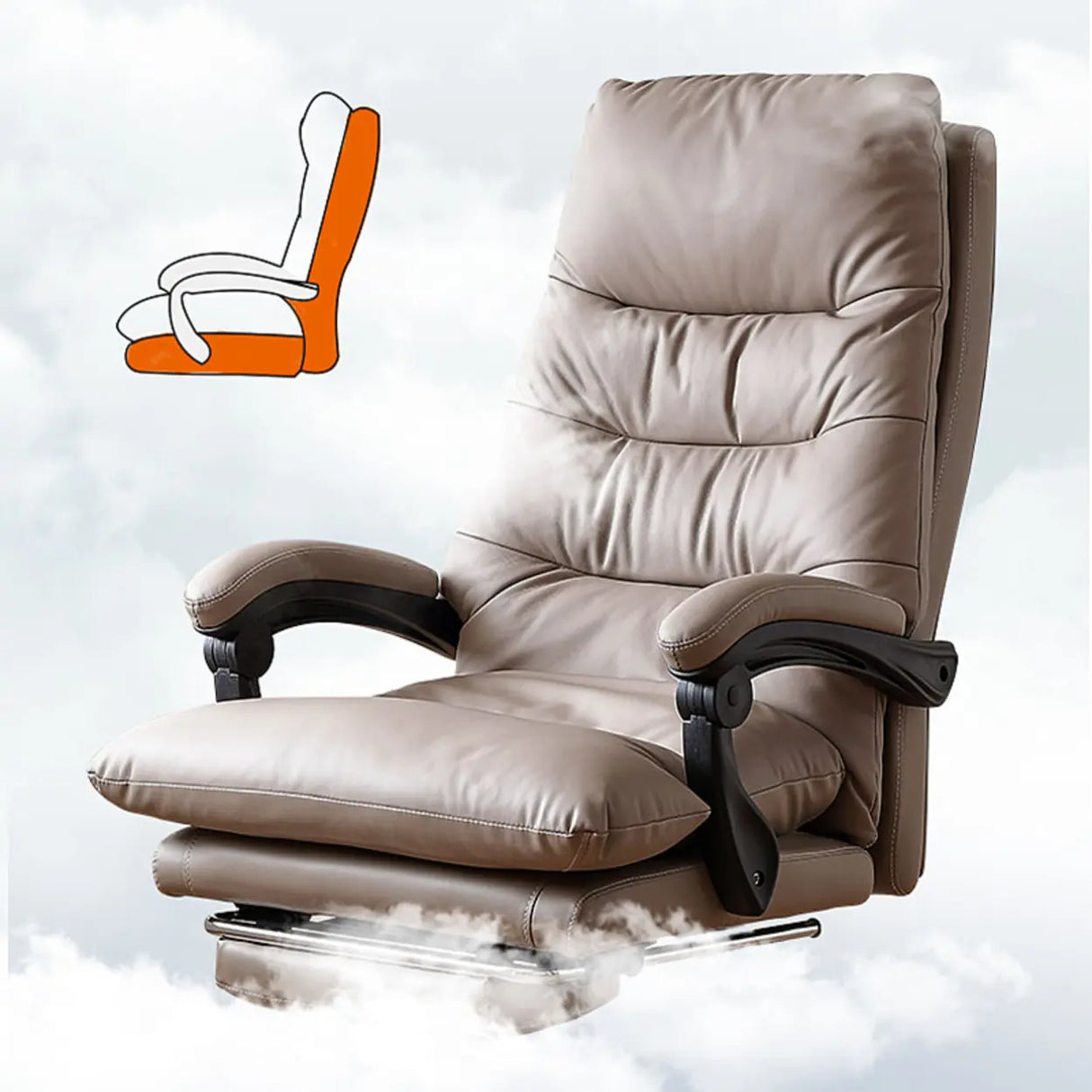 Executive Recliner Calfskin Adjustable Taupe Office Chair Image - 18